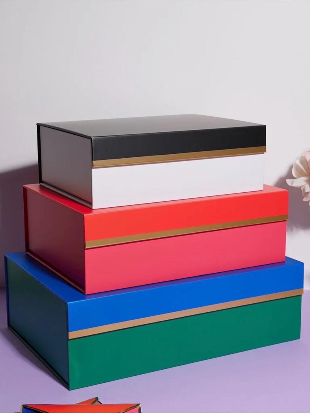 Stackable Gift Storage Box Set in Black, White, Red, Pink, Blue & Green